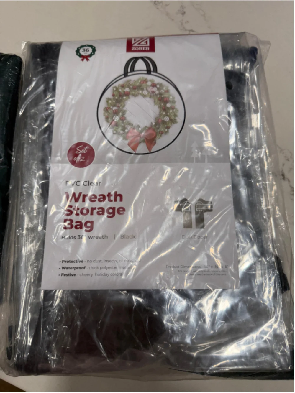 NEW ZOBER 2 Pk Christmas Wreath Storage Container 36” Wreath Bag